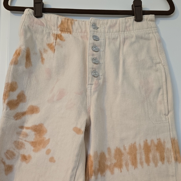 Free People Osaka Tie Dye Barrel Jeans We The Free Button Ivory & Tan. Size 24 - Picture 3 of 16